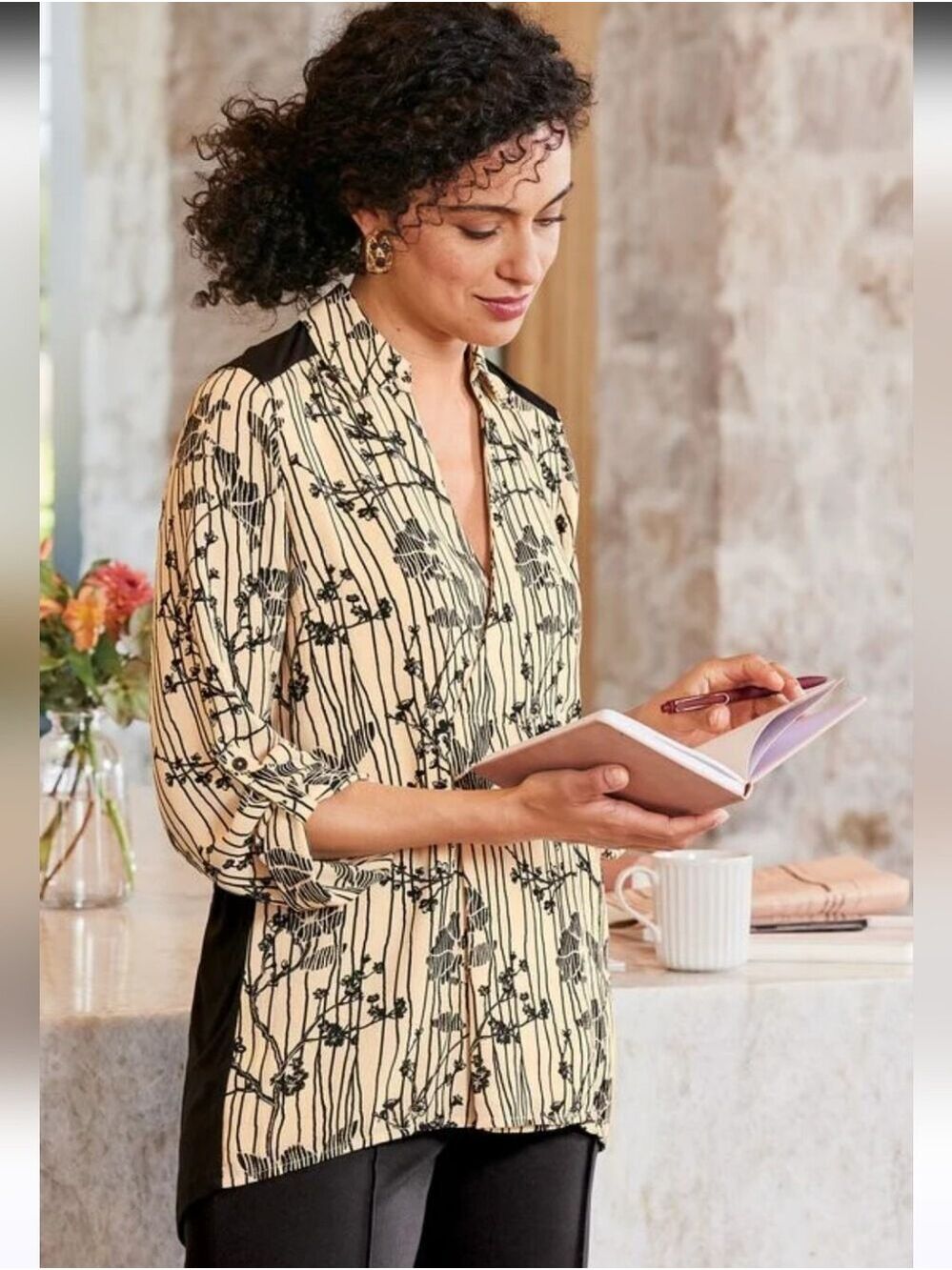 SOFT SURROUNDINGS SAKURA SUNRISE MIXED-MEDIA TUNIC TOP SIZE LARGE